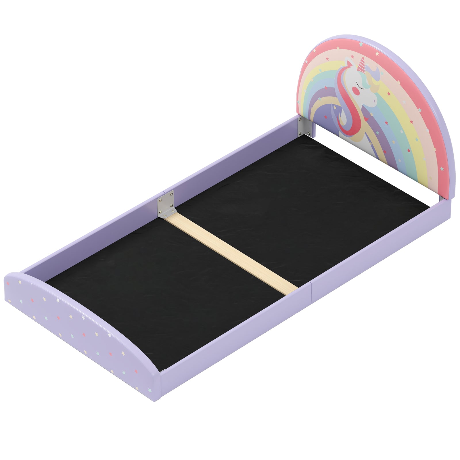 Twin Floor Bed Frame Upholstered Twin Size Kids Floor Bed with 210D Oxford Cloth Floor Mat, Purple Toddler Beds at Gallery Canada