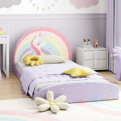 Twin Floor Bed Frame Upholstered Twin Size Kids Floor Bed with 210D Oxford Cloth Floor Mat, Purple Toddler Beds at Gallery Canada
