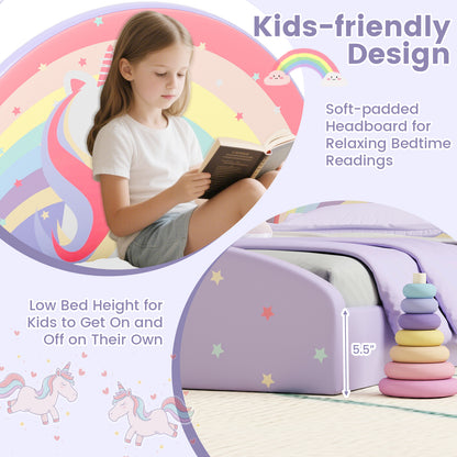 Twin Floor Bed Frame Upholstered Twin Size Kids Floor Bed with 210D Oxford Cloth Floor Mat, Purple Toddler Beds at Gallery Canada