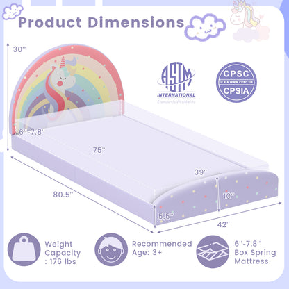 Twin Floor Bed Frame Upholstered Twin Size Kids Floor Bed with 210D Oxford Cloth Floor Mat, Purple Toddler Beds at Gallery Canada