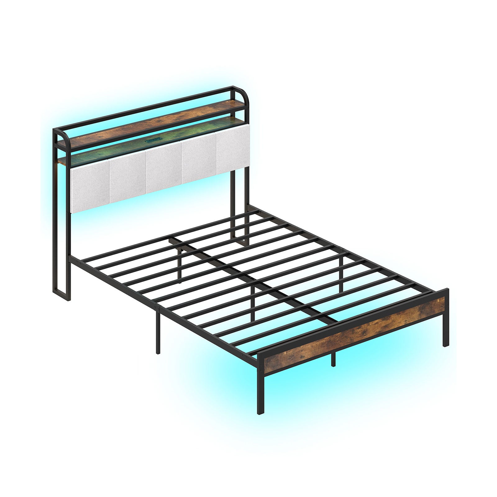 Queen Size Bed Frame With LED Light, Charging Station, Gray Simple Bed Frame Gray at Gallery Canada