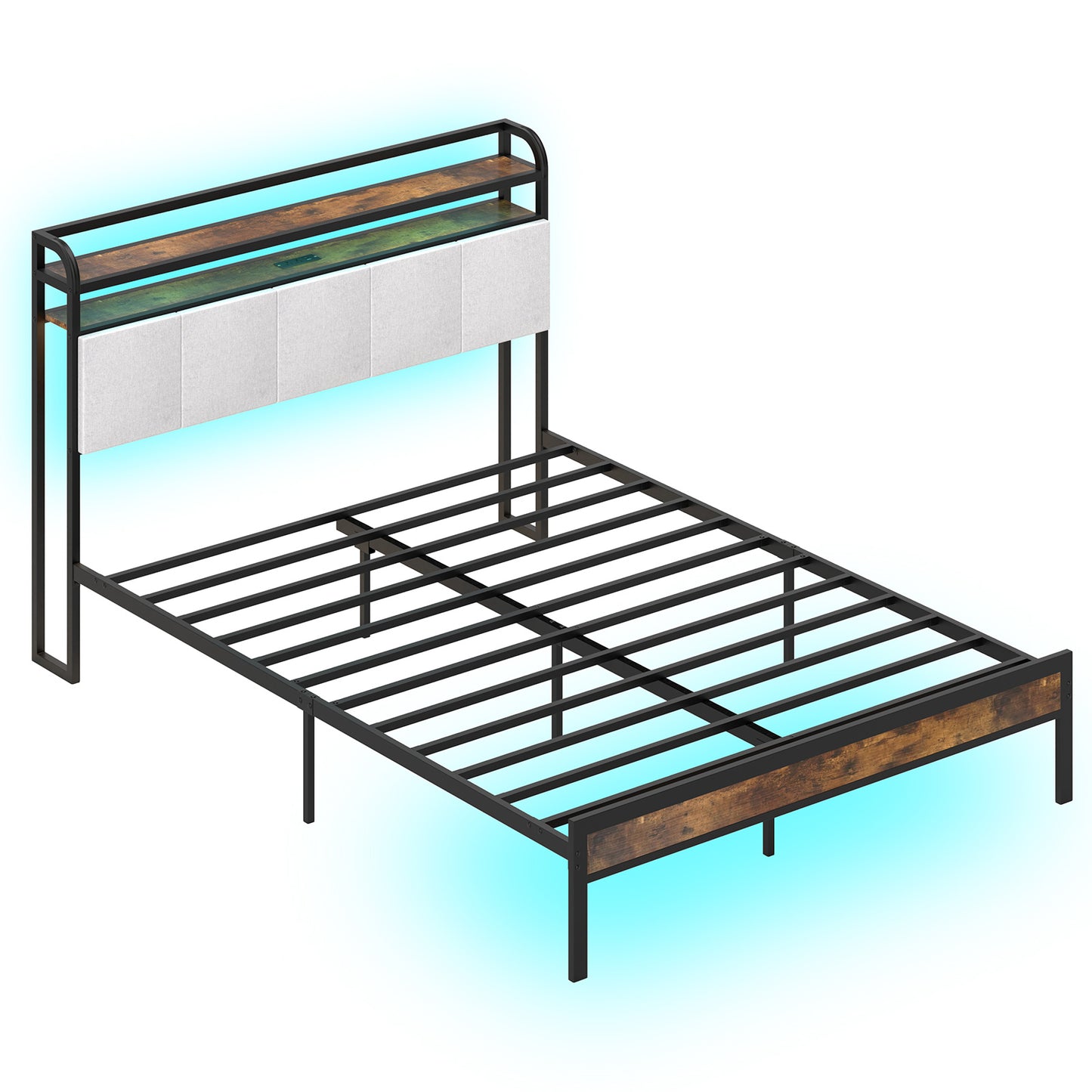 Queen Size Bed Frame With LED Light, Charging Station, Gray Simple Bed Frame at Gallery Canada