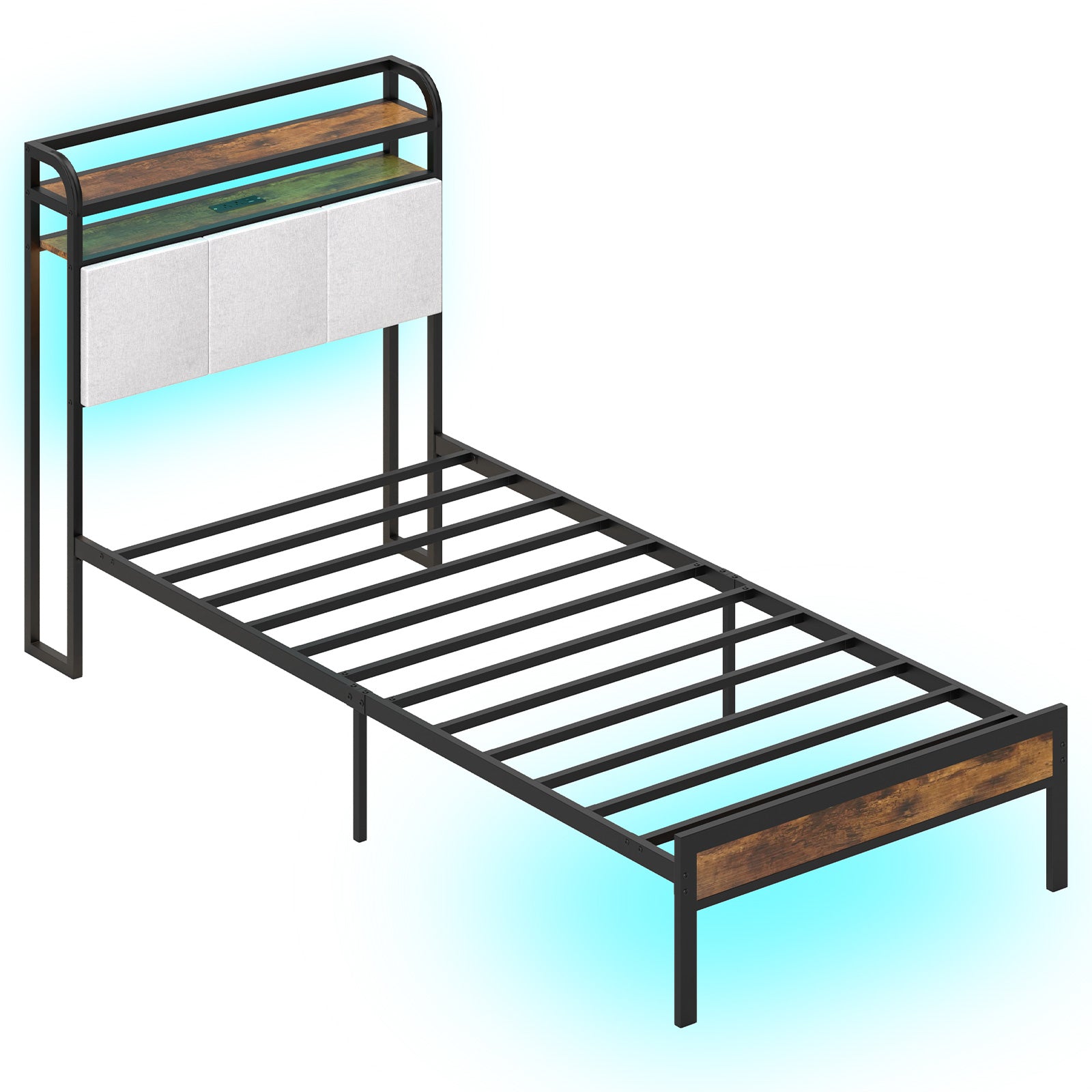 Twin Size Bed Frame With LED Light, Charging Station, Gray Simple Bed Frame Gray at Gallery Canada