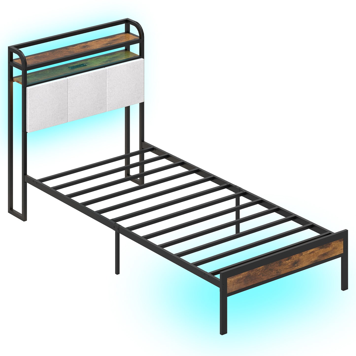 Twin Size Bed Frame With LED Light, Charging Station, Gray Simple Bed Frame Gray at Gallery Canada