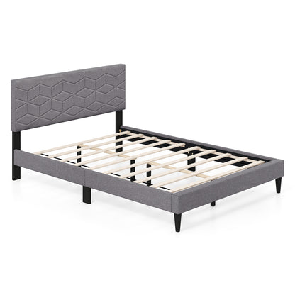 Modern Platform Bed Frame, Full Size, Linen Fabric Headboard, Gray Simple Bed Frame at Gallery Canada