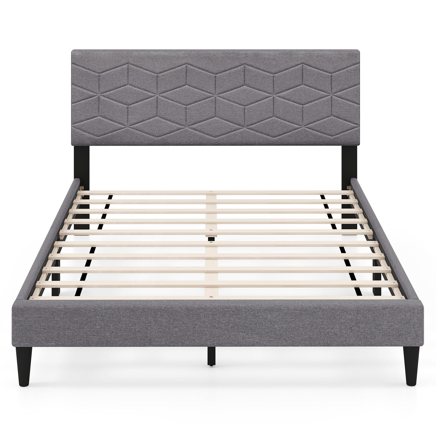 Twin/Full/Queen Size Bed Frame Modern Platform Bed with Linen Fabric Upholstered Headboard-Full, Gray Simple Bed Frame at Gallery Canada