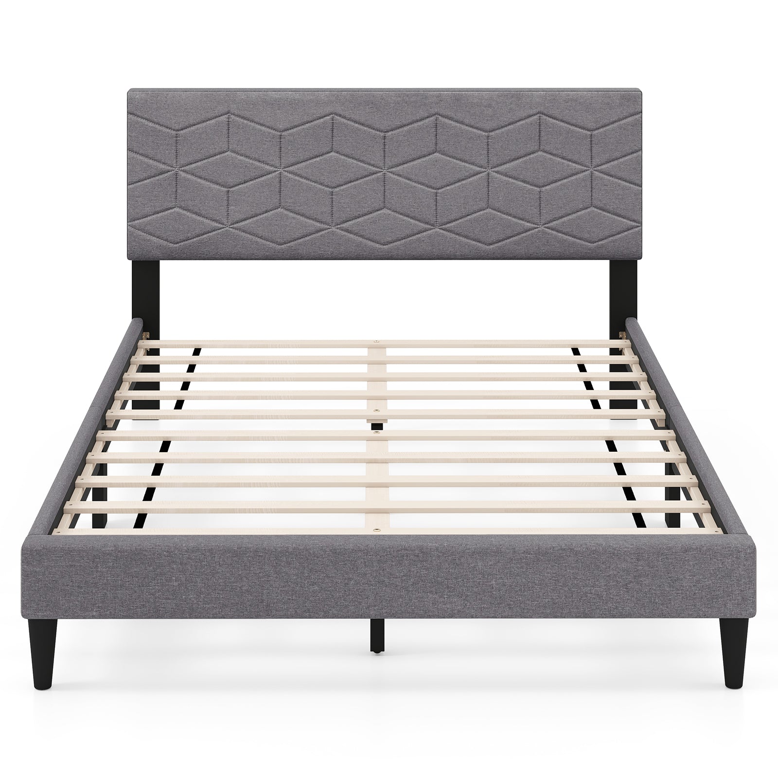 Twin/Full/Queen Size Bed Frame Modern Platform Bed with Linen Fabric Upholstered Headboard-Full, Gray Simple Bed Frame at Gallery Canada