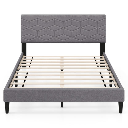 Twin/Full/Queen Size Bed Frame Modern Platform Bed with Linen Fabric Upholstered Headboard-Full, Gray Simple Bed Frame at Gallery Canada