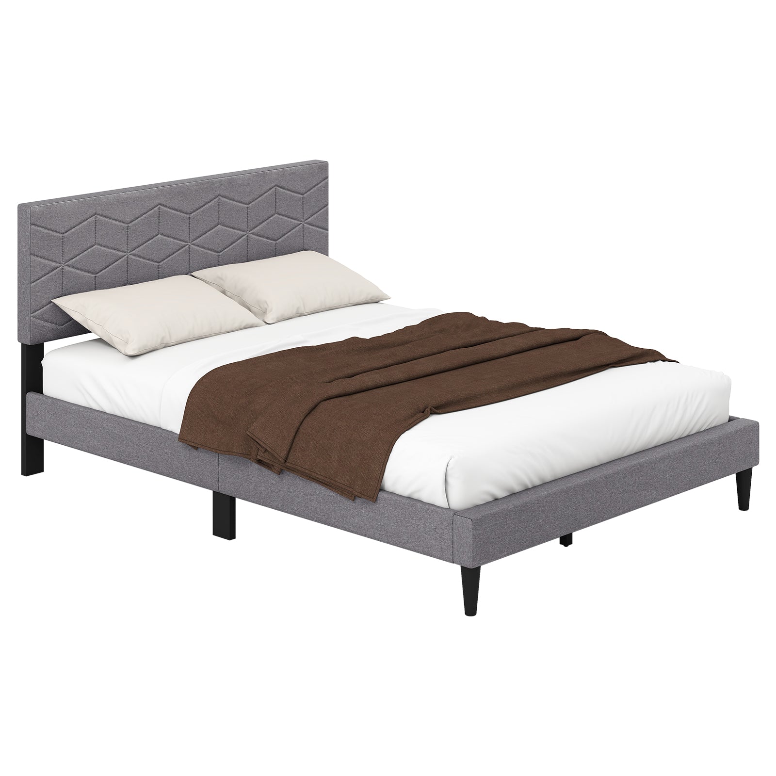 Twin/Full/Queen Size Bed Frame Modern Platform Bed with Linen Fabric Upholstered Headboard-Full, Gray Simple Bed Frame at Gallery Canada