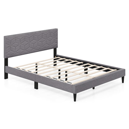 Queen Size Platform Bed Frame, Linen Upholstered Headboard, Gray Simple Bed Frame Gray at Gallery Canada