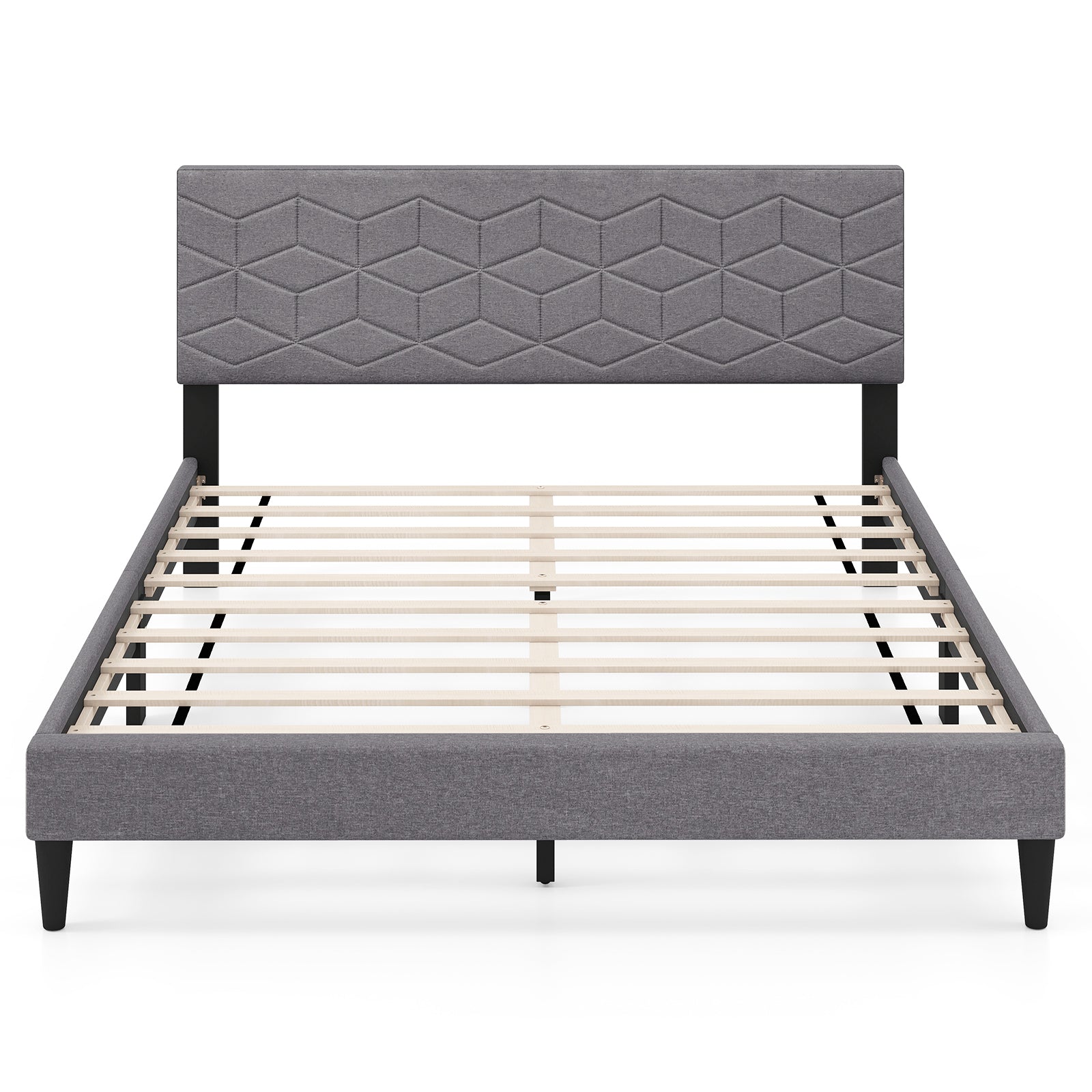 Twin/Full/Queen Size Bed Frame Modern Platform Bed with Linen Fabric Upholstered Headboard-Queen, Gray Simple Bed Frame at Gallery Canada