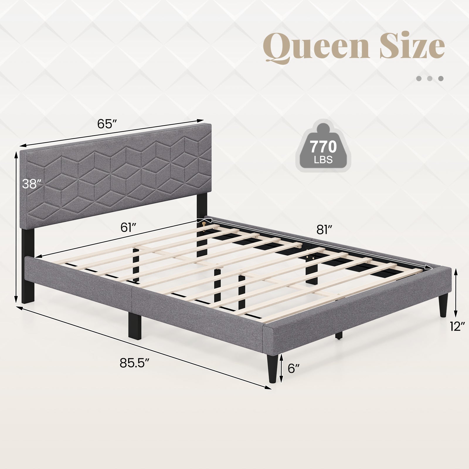 Twin/Full/Queen Size Bed Frame Modern Platform Bed with Linen Fabric Upholstered Headboard-Queen, Gray Simple Bed Frame at Gallery Canada