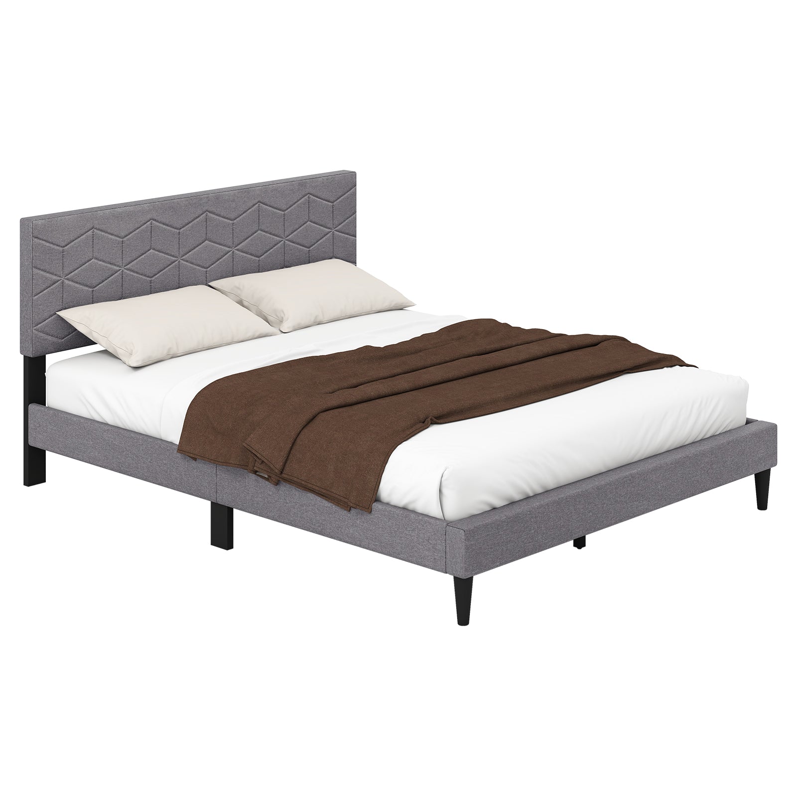 Twin/Full/Queen Size Bed Frame Modern Platform Bed with Linen Fabric Upholstered Headboard-Queen, Gray Simple Bed Frame at Gallery Canada