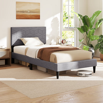 Twin/Full/Queen Size Bed Frame Modern Platform Bed with Linen Fabric Upholstered Headboard-Twin, Gray Simple Bed Frame at Gallery Canada