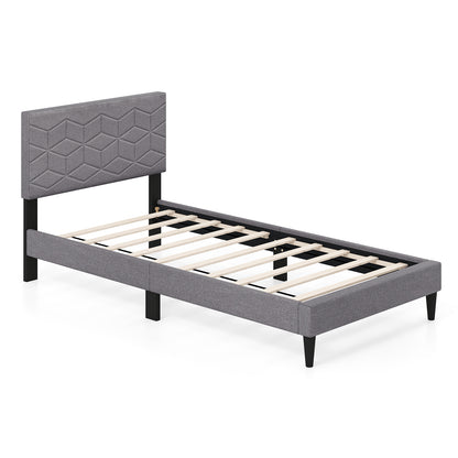 Twin Size Platform Bed Frame With Linen Fabric Headboard, Gray Simple Bed Frame at Gallery Canada