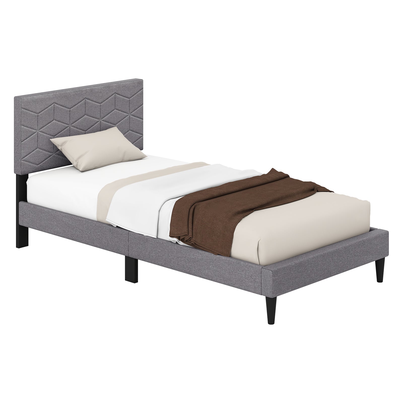 Twin/Full/Queen Size Bed Frame Modern Platform Bed with Linen Fabric Upholstered Headboard-Twin, Gray Simple Bed Frame at Gallery Canada