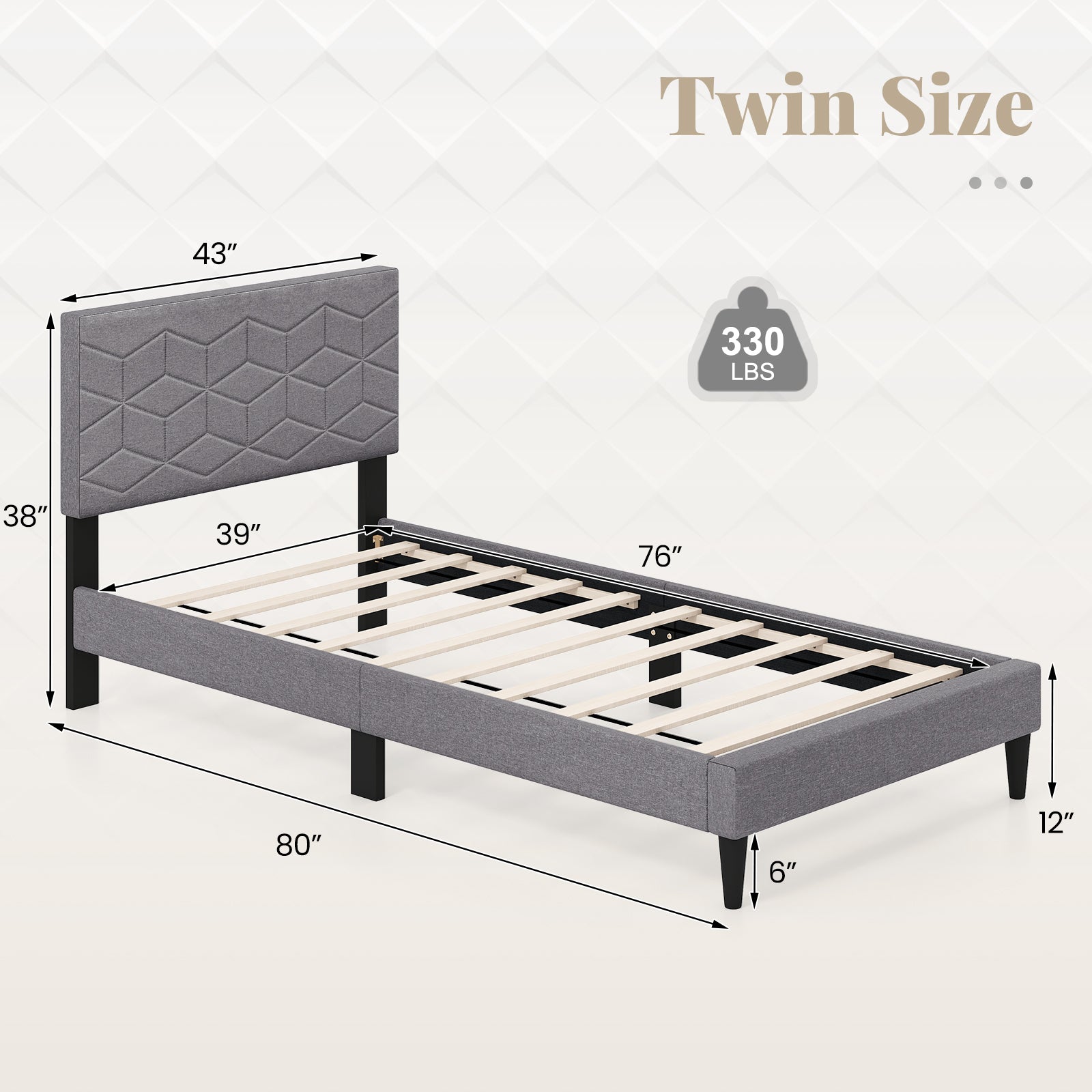 Twin/Full/Queen Size Bed Frame Modern Platform Bed with Linen Fabric Upholstered Headboard-Twin, Gray Simple Bed Frame at Gallery Canada