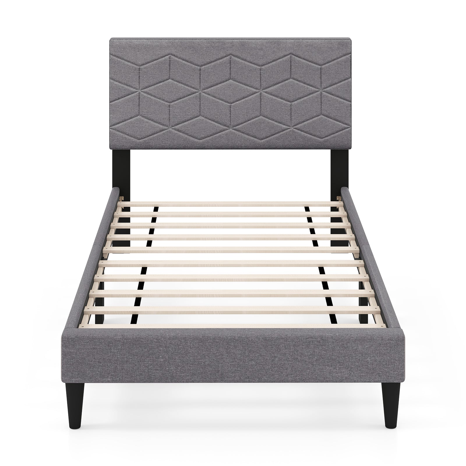 Twin/Full/Queen Size Bed Frame Modern Platform Bed with Linen Fabric Upholstered Headboard-Twin, Gray Simple Bed Frame at Gallery Canada
