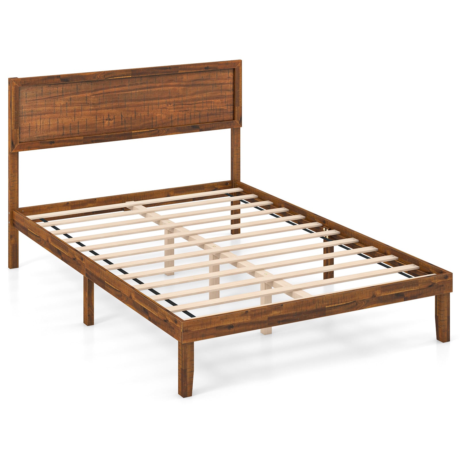 Full Size Bed Frame With Headboard, Wooden Slats, Walnut Simple Bed Frame at Gallery Canada