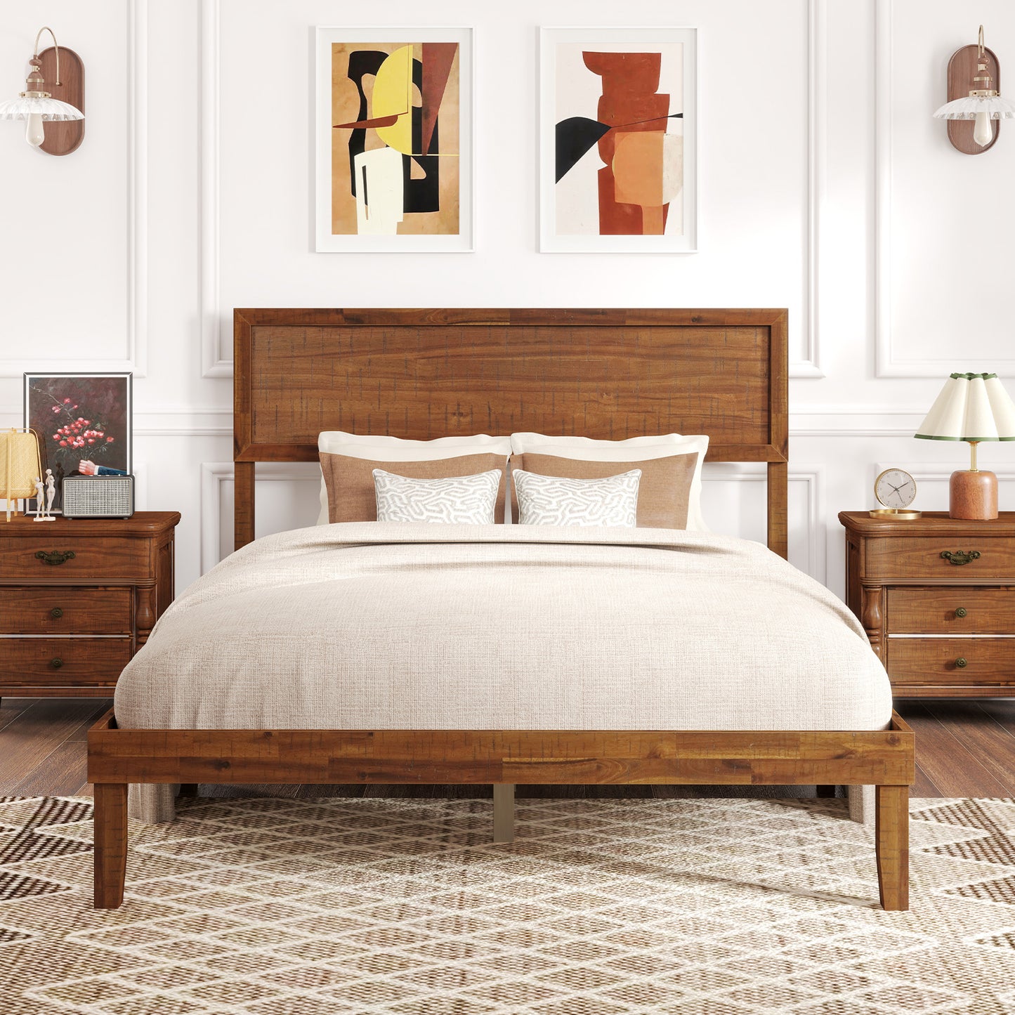 Twin/Full/Queen Size Bed Frame with Headboard and Wooden Slats Support-Full Size, Walnut Simple Bed Frame at Gallery Canada