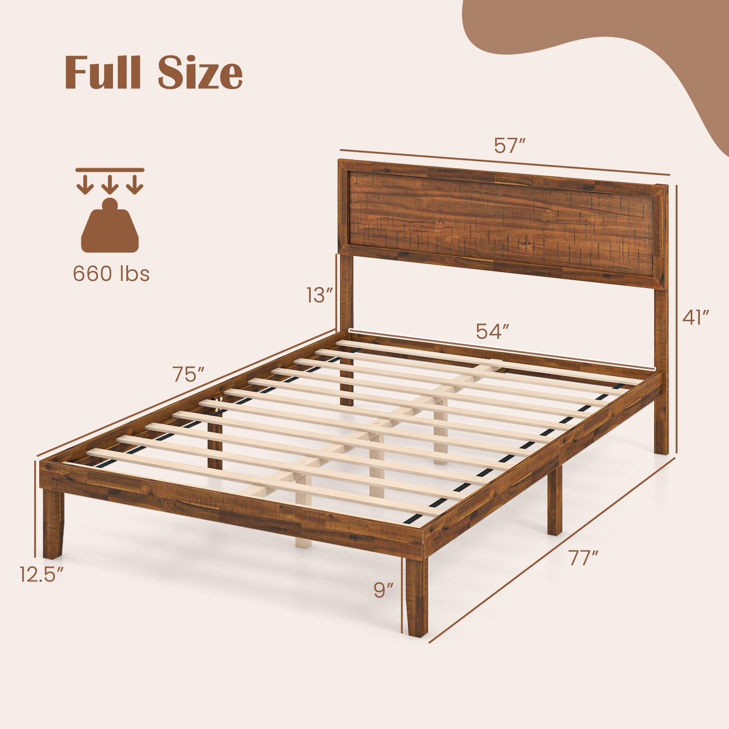 Twin/Full/Queen Size Bed Frame with Headboard and Wooden Slats Support-Full Size, Walnut Simple Bed Frame at Gallery Canada