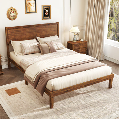 Twin/Full/Queen Size Bed Frame with Headboard and Wooden Slats Support-Full Size, Walnut Simple Bed Frame at Gallery Canada