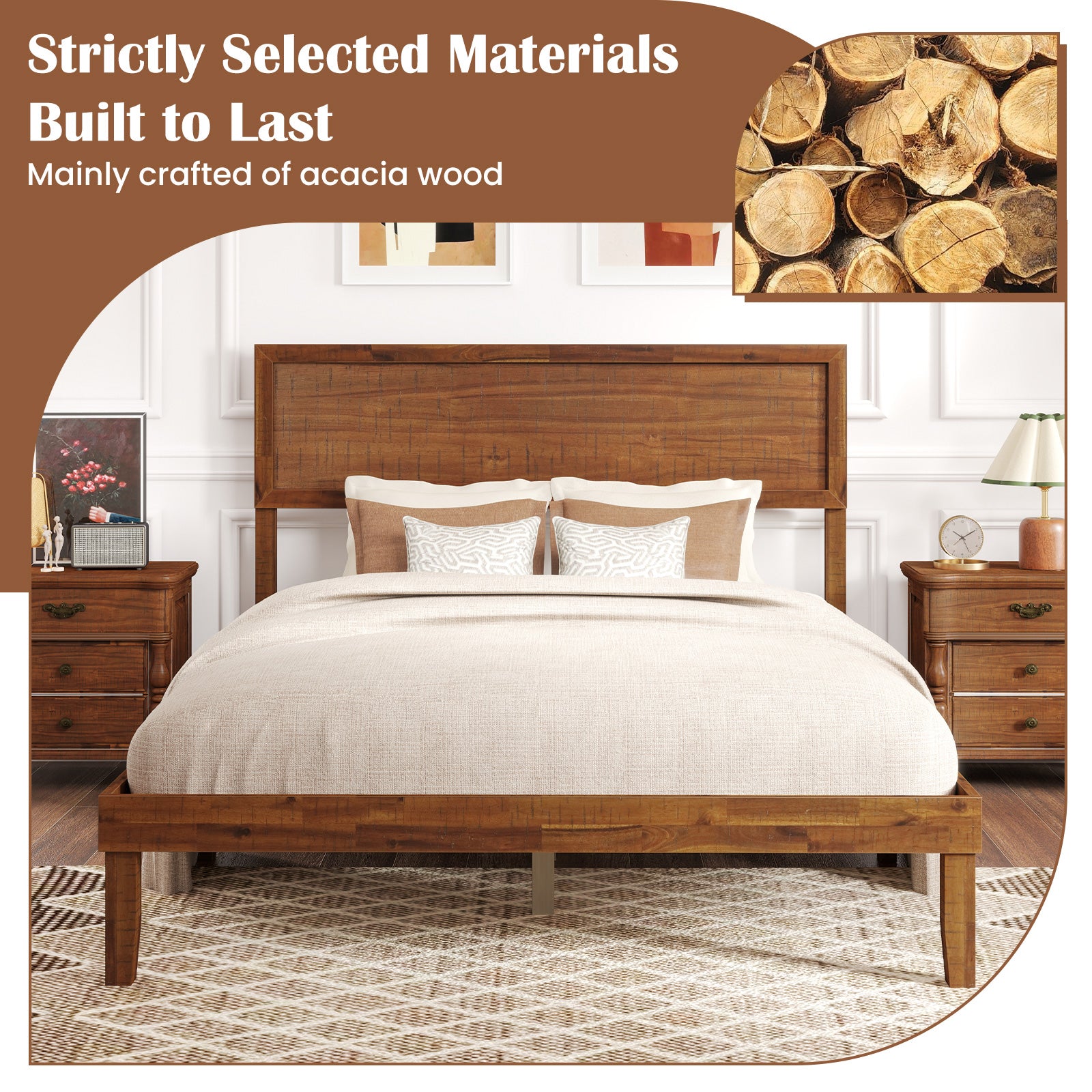 Twin/Full/Queen Size Bed Frame with Headboard and Wooden Slats Support-Full Size, Walnut Simple Bed Frame at Gallery Canada