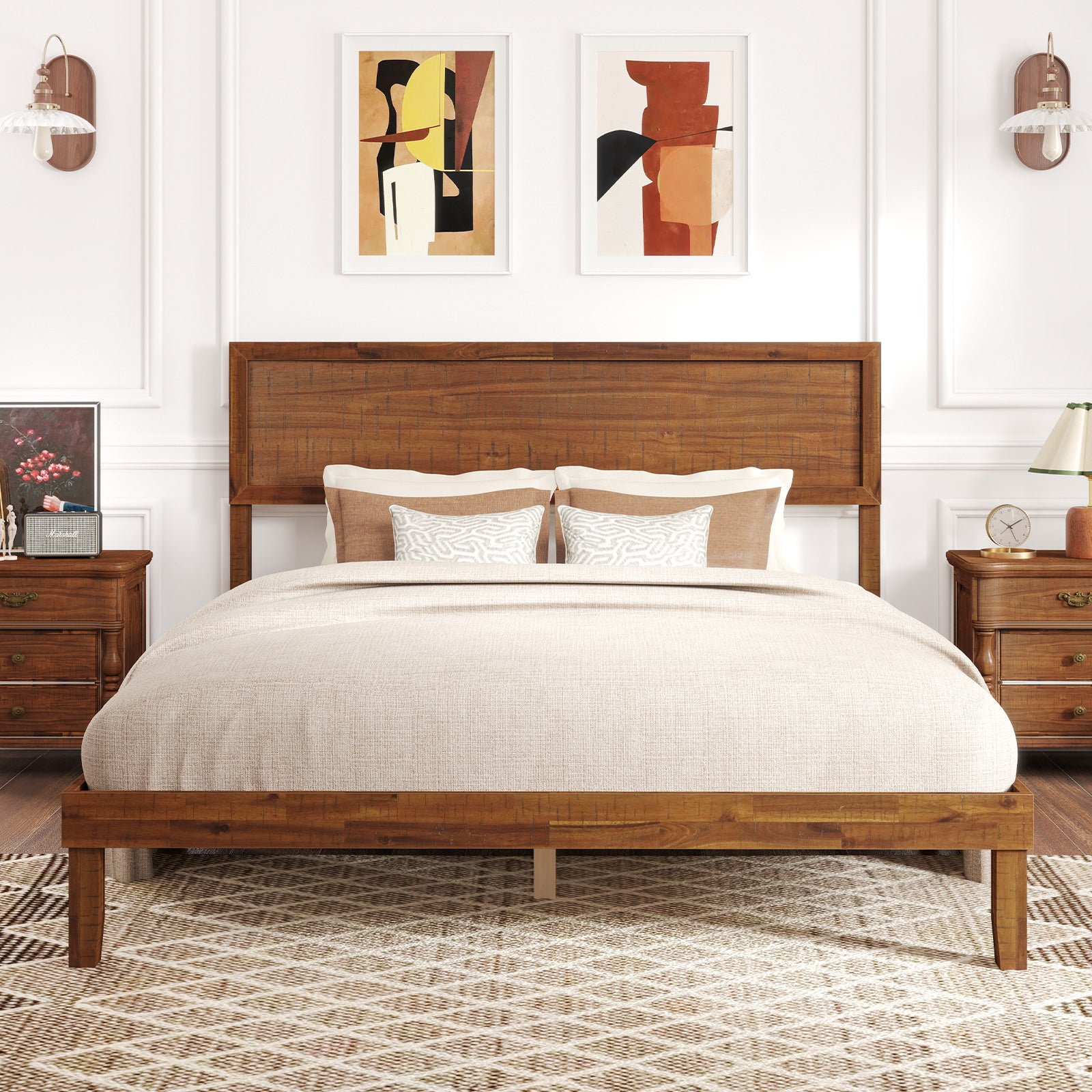 Twin/Full/Queen Size Bed Frame with Headboard and Wooden Slats Support-Queen Size, Walnut Simple Bed Frame at Gallery Canada