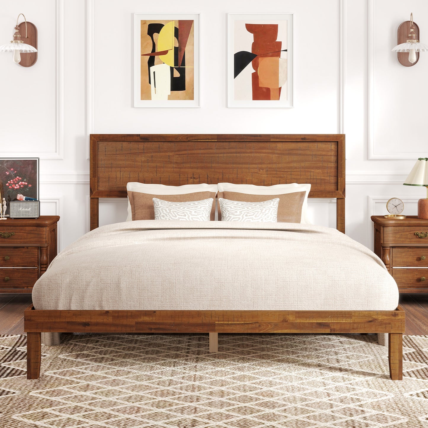 Twin/Full/Queen Size Bed Frame with Headboard and Wooden Slats Support-Queen Size, Walnut Simple Bed Frame at Gallery Canada