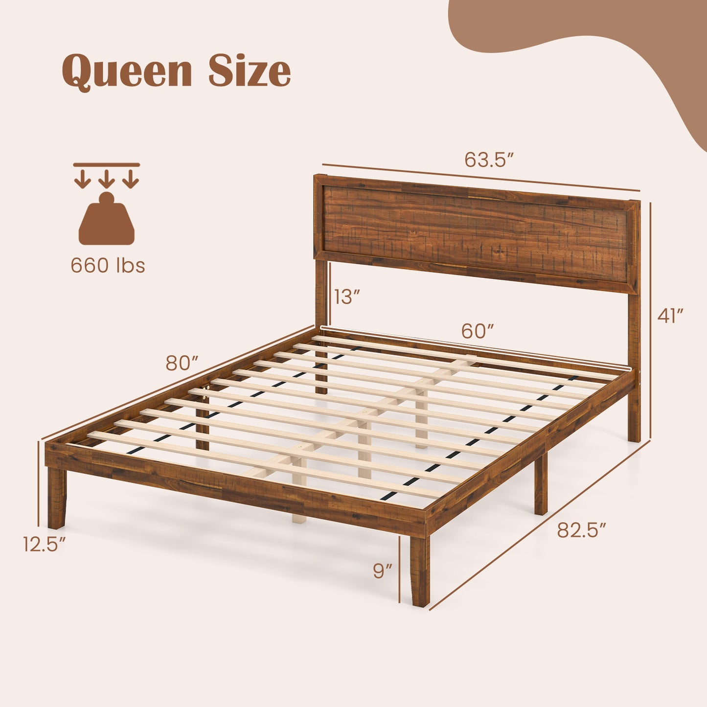 Twin/Full/Queen Size Bed Frame with Headboard and Wooden Slats Support-Queen Size, Walnut Simple Bed Frame at Gallery Canada