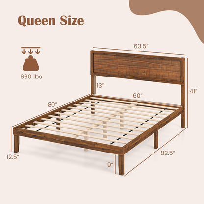 Twin/Full/Queen Size Bed Frame with Headboard and Wooden Slats Support-Queen Size, Walnut Simple Bed Frame at Gallery Canada