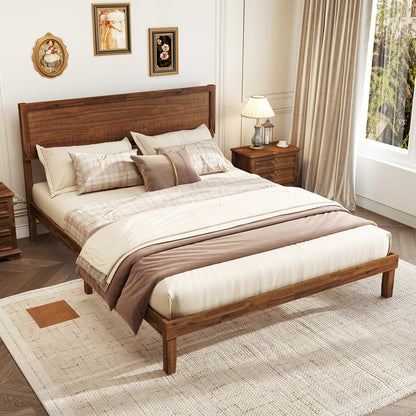 Twin/Full/Queen Size Bed Frame with Headboard and Wooden Slats Support-Queen Size, Walnut Simple Bed Frame at Gallery Canada