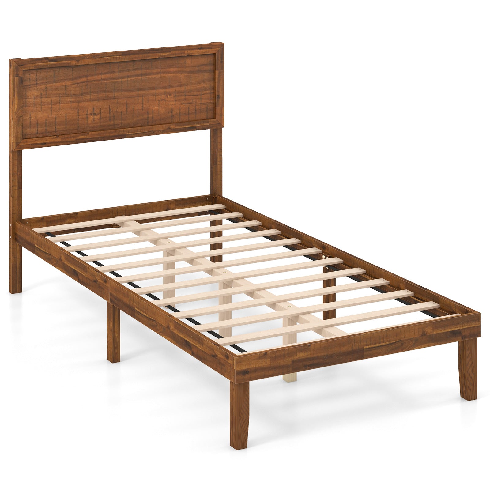 Twin Size Bed Frame With Headboard, Wooden Slats, Walnut Simple Bed Frame at Gallery Canada