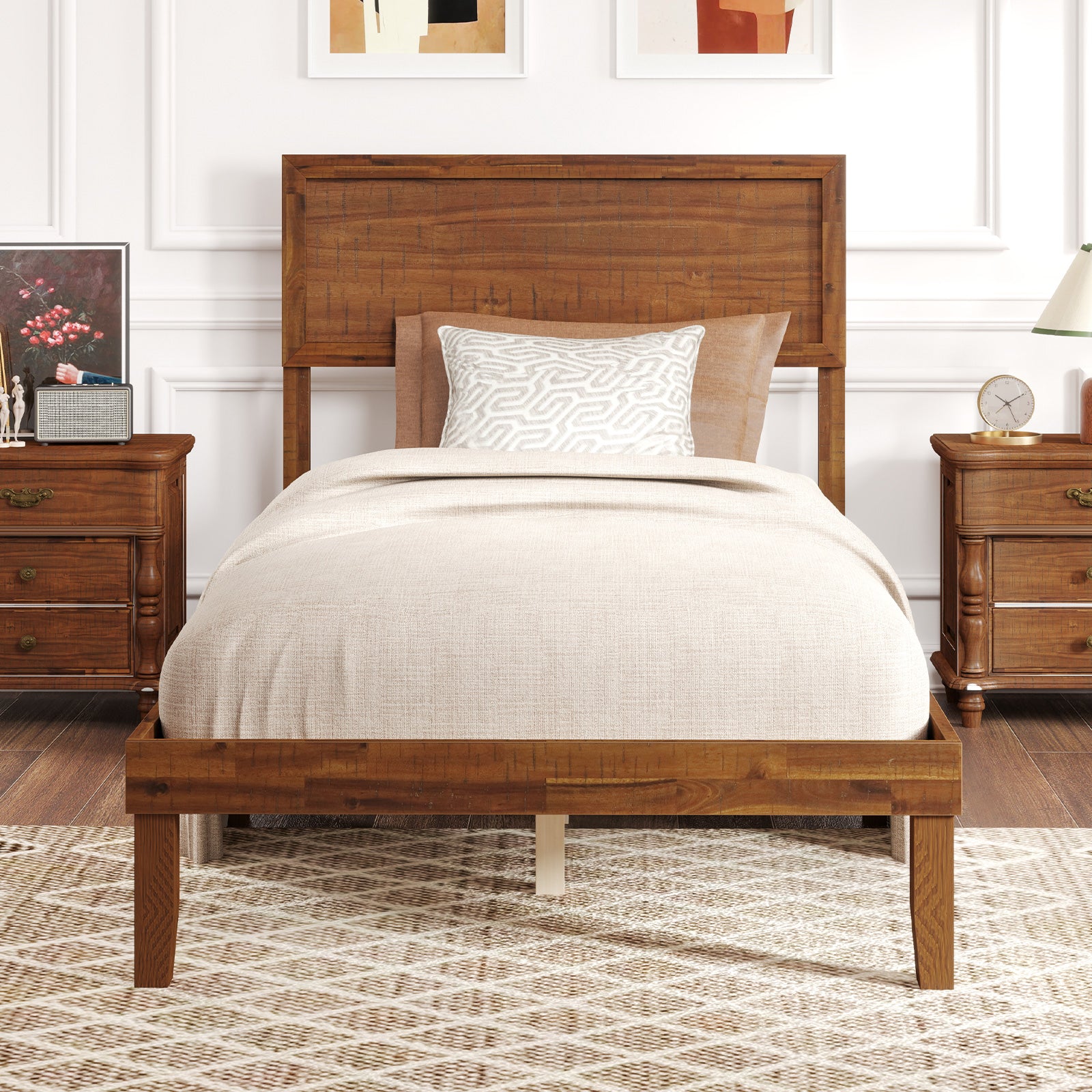 Twin/Full/Queen Size Bed Frame with Headboard and Wooden Slats Support-Twin Size, Walnut Simple Bed Frame at Gallery Canada