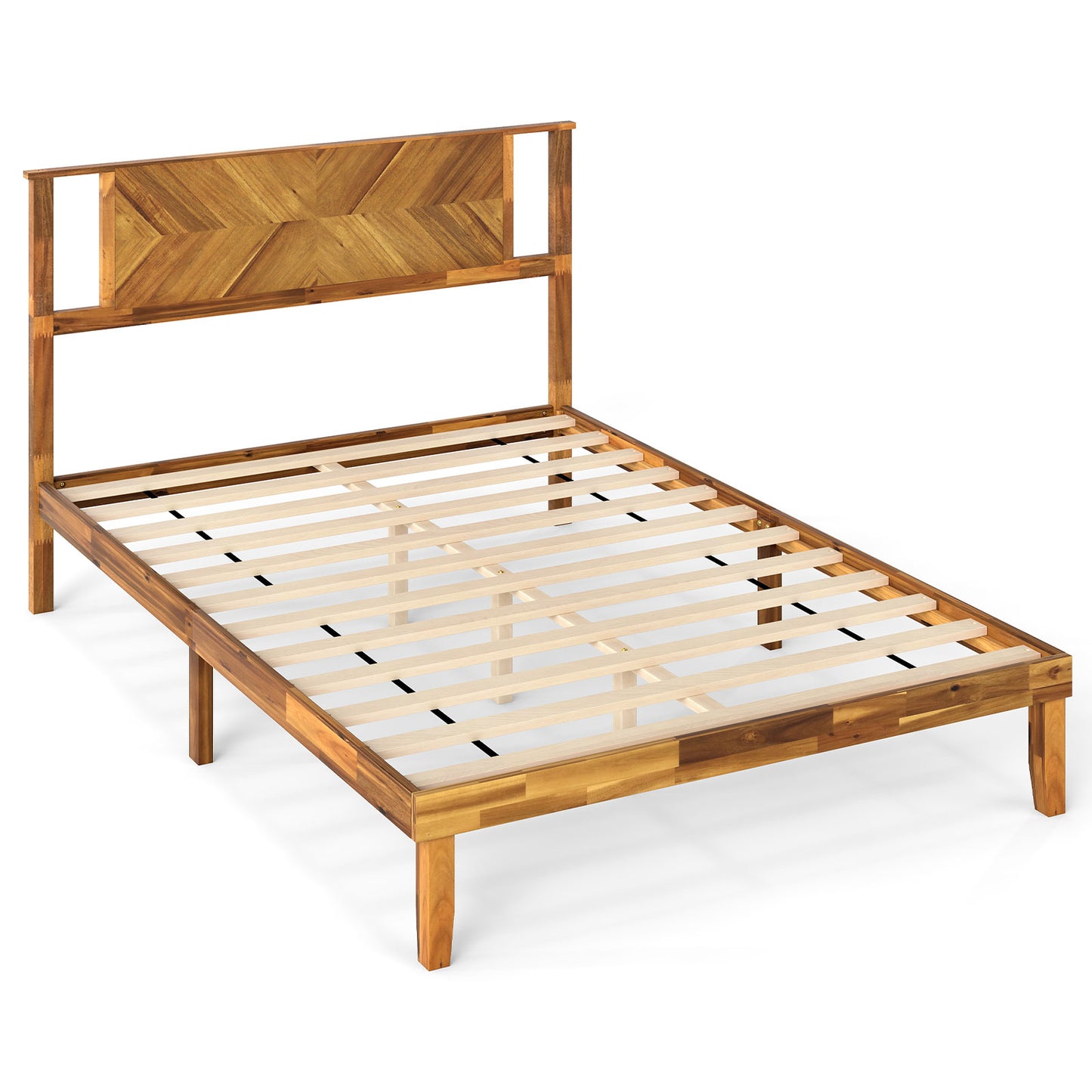 Twin/Full/Queen Size Bed Frame Mid-Century Acacia Wood Platform Bed with Headboard-Full Size Simple Bed Frame at Gallery Canada