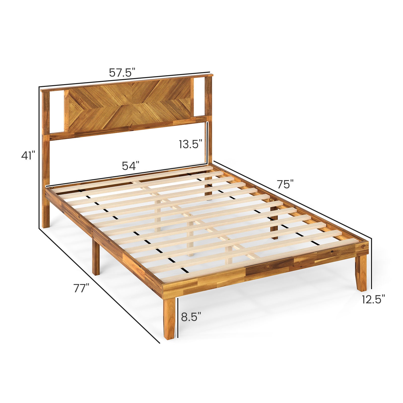 Twin/Full/Queen Size Bed Frame Mid-Century Acacia Wood Platform Bed with Headboard-Full Size Simple Bed Frame at Gallery Canada