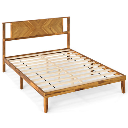 Twin/Full/Queen Size Bed Frame Mid-Century Acacia Wood Platform Bed with Headboard-Queen Size Simple Bed Frame at Gallery Canada