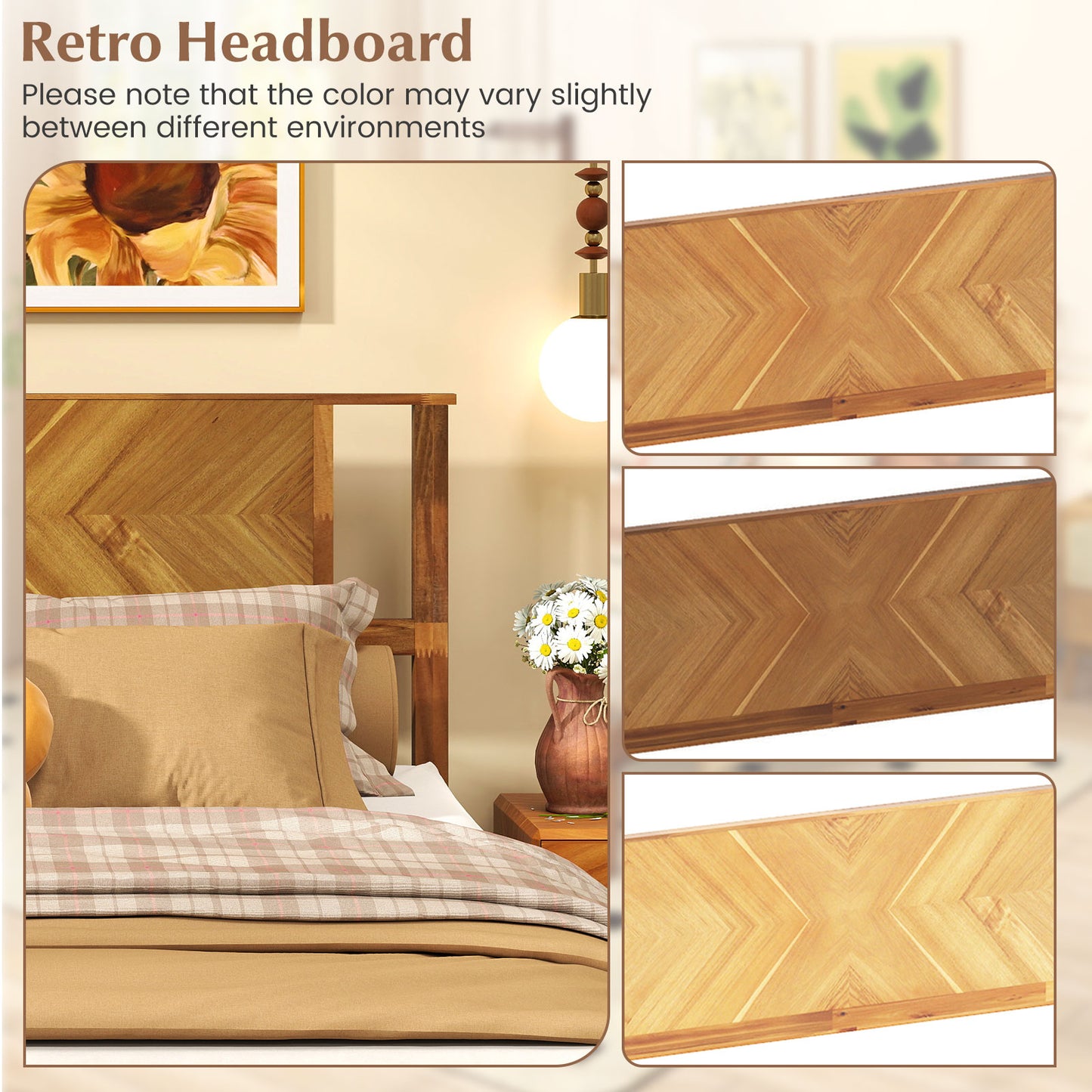 Twin/Full/Queen Size Bed Frame Mid-Century Acacia Wood Platform Bed with Headboard-Queen Size Simple Bed Frame at Gallery Canada