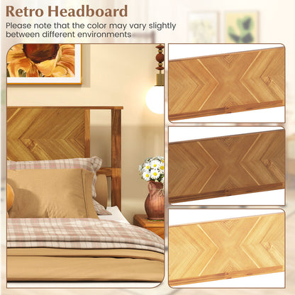 Twin/Full/Queen Size Bed Frame Mid-Century Acacia Wood Platform Bed with Headboard-Queen Size Simple Bed Frame at Gallery Canada