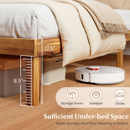 Twin/Full/Queen Size Bed Frame Mid-Century Acacia Wood Platform Bed with Headboard-Queen Size Simple Bed Frame at Gallery Canada