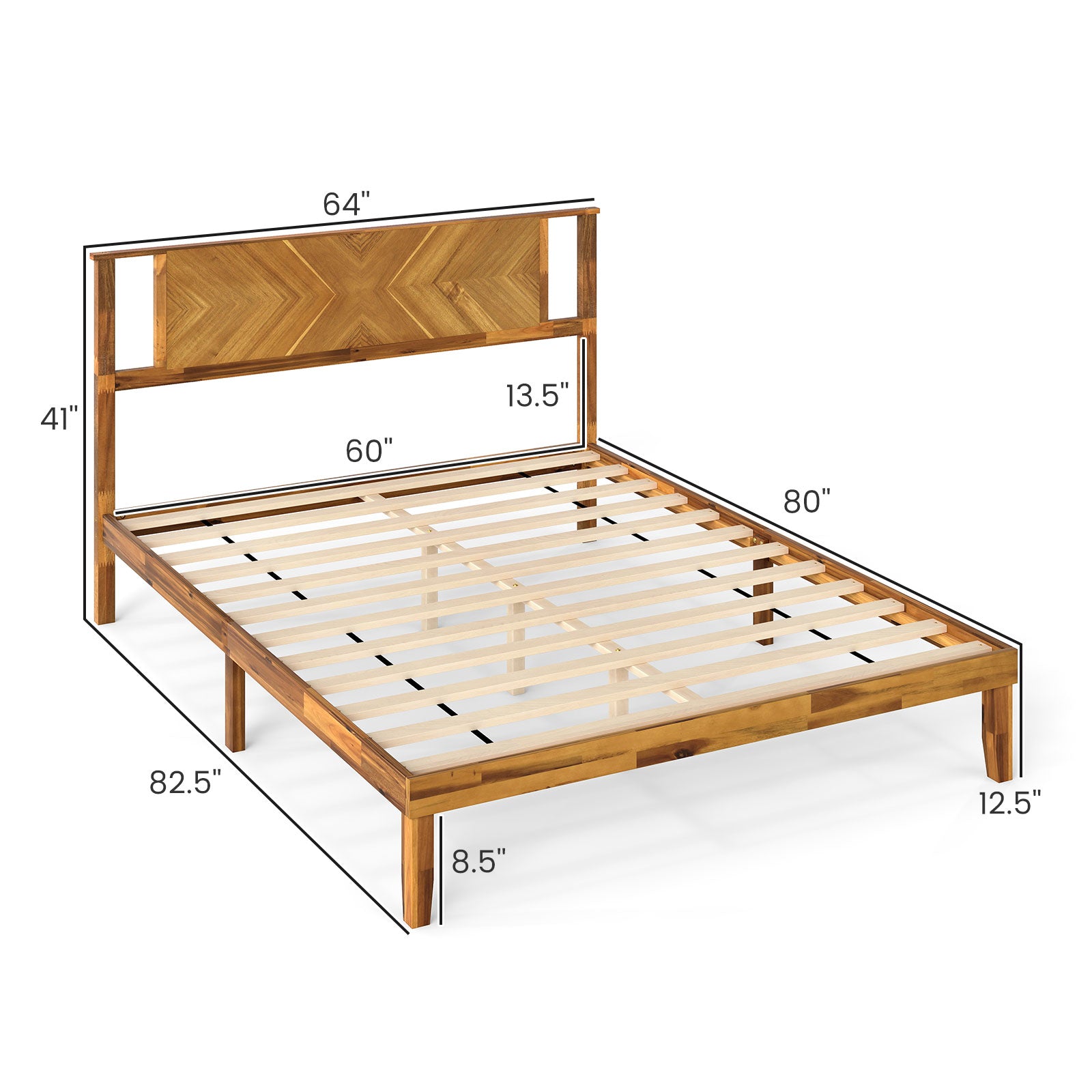 Twin/Full/Queen Size Bed Frame Mid-Century Acacia Wood Platform Bed with Headboard-Queen Size Simple Bed Frame at Gallery Canada