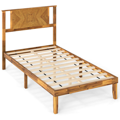 Twin/Full/Queen Size Bed Frame Mid-Century Acacia Wood Platform Bed with Headboard-Twin Size Simple Bed Frame at Gallery Canada