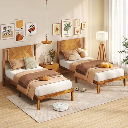 Twin/Full/Queen Size Bed Frame Mid-Century Acacia Wood Platform Bed with Headboard-Twin Size Simple Bed Frame at Gallery Canada
