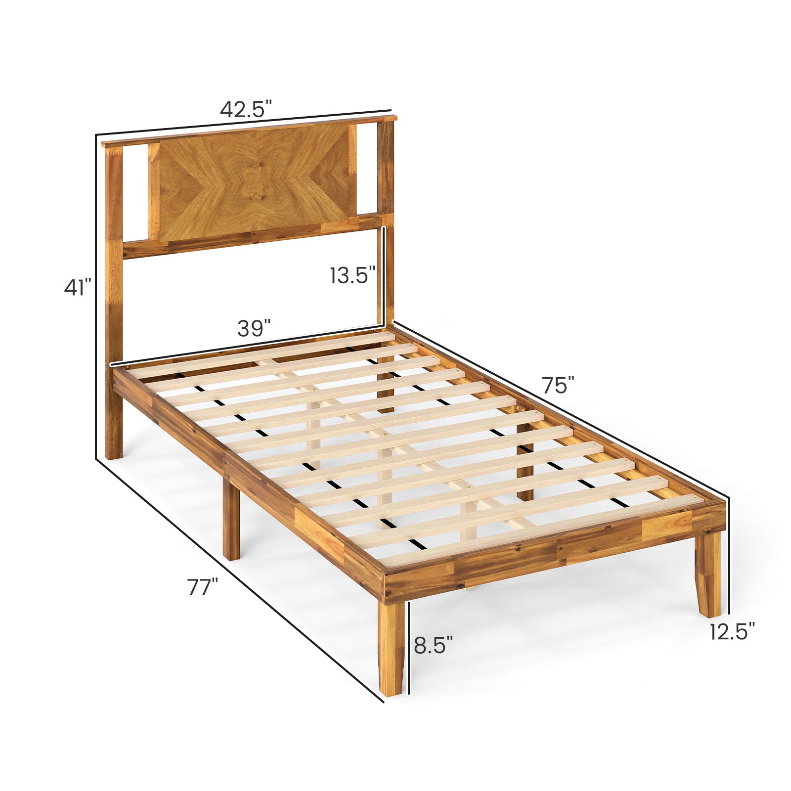 Twin/Full/Queen Size Bed Frame Mid-Century Acacia Wood Platform Bed with Headboard-Twin Size Simple Bed Frame at Gallery Canada