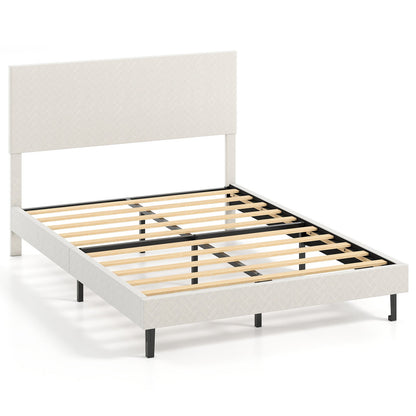 Twin/Full/Queen Size Velvet Bed Frame Upholstered Platform Bed with Chevron Headboard Beige-Full Simple Bed Frame Options at Gallery Canada