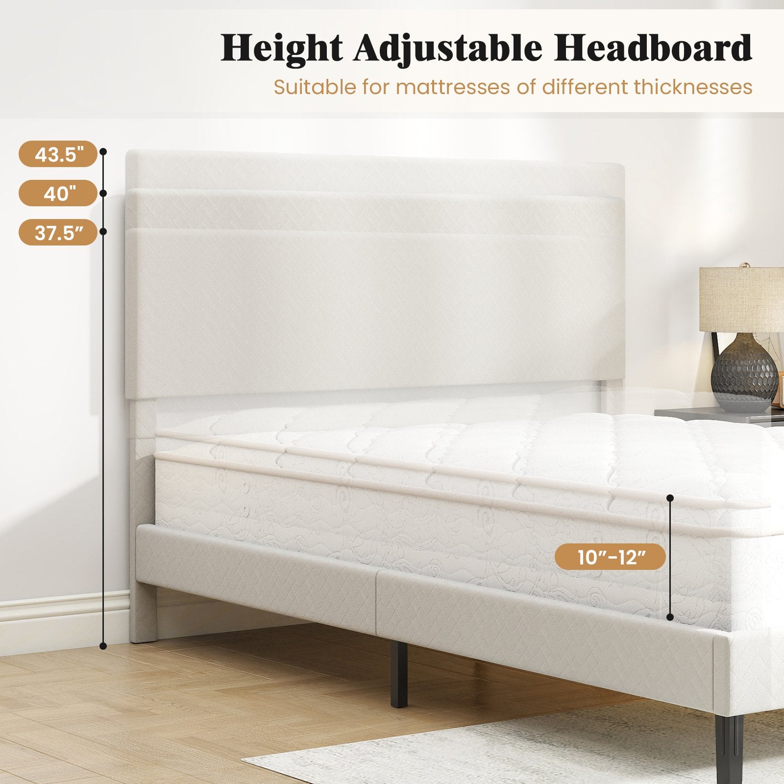 Twin/Full/Queen Size Velvet Bed Frame Upholstered Platform Bed with Chevron Headboard Beige-Full Simple Bed Frame at Gallery Canada