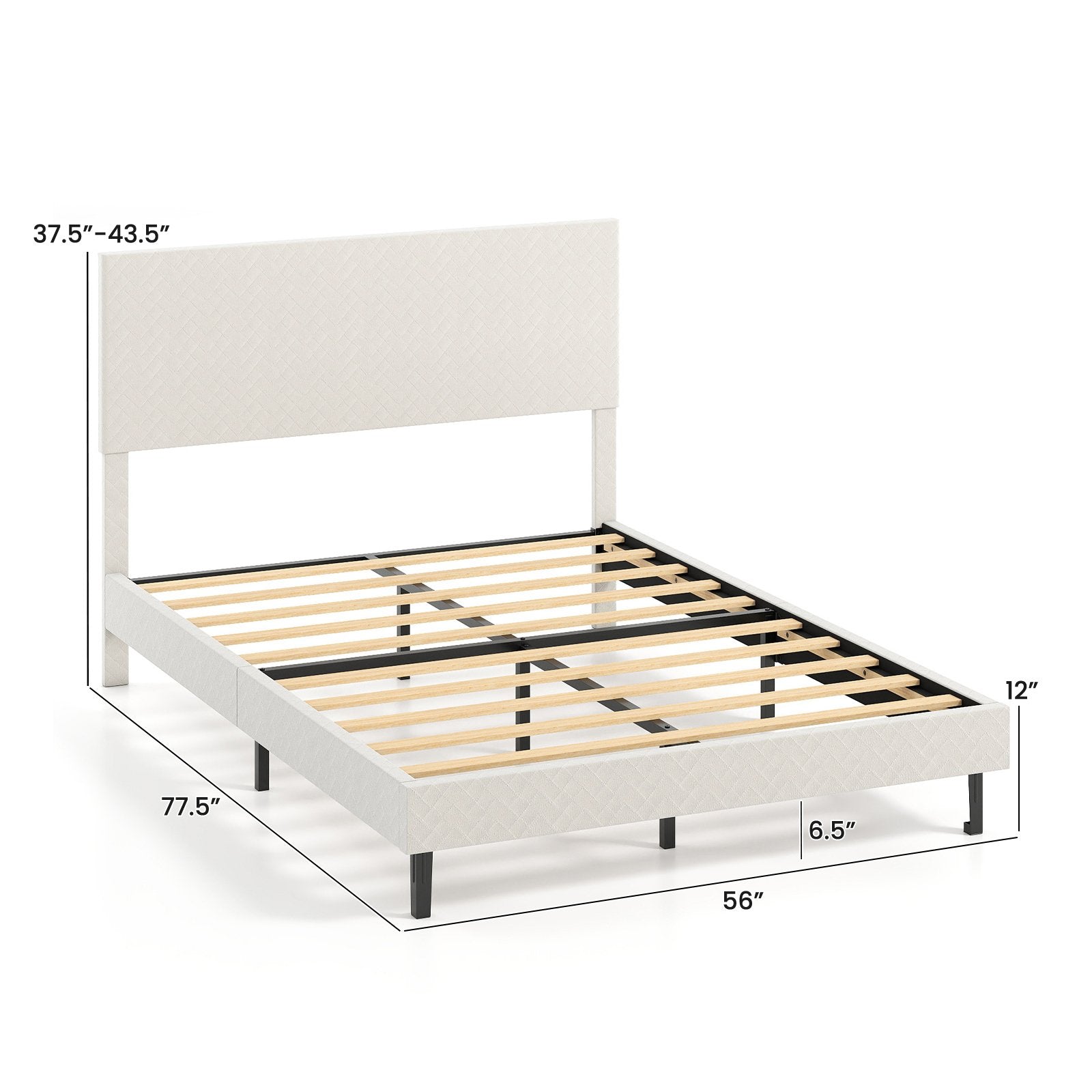 Twin/Full/Queen Size Velvet Bed Frame Upholstered Platform Bed with Chevron Headboard Beige-Full Simple Bed Frame at Gallery Canada