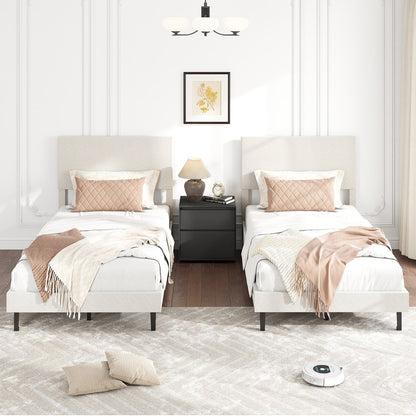 Twin/Full/Queen Size Velvet Bed Frame Upholstered Platform Bed with Chevron Headboard Beige-Twin Simple Bed Frame at Gallery Canada