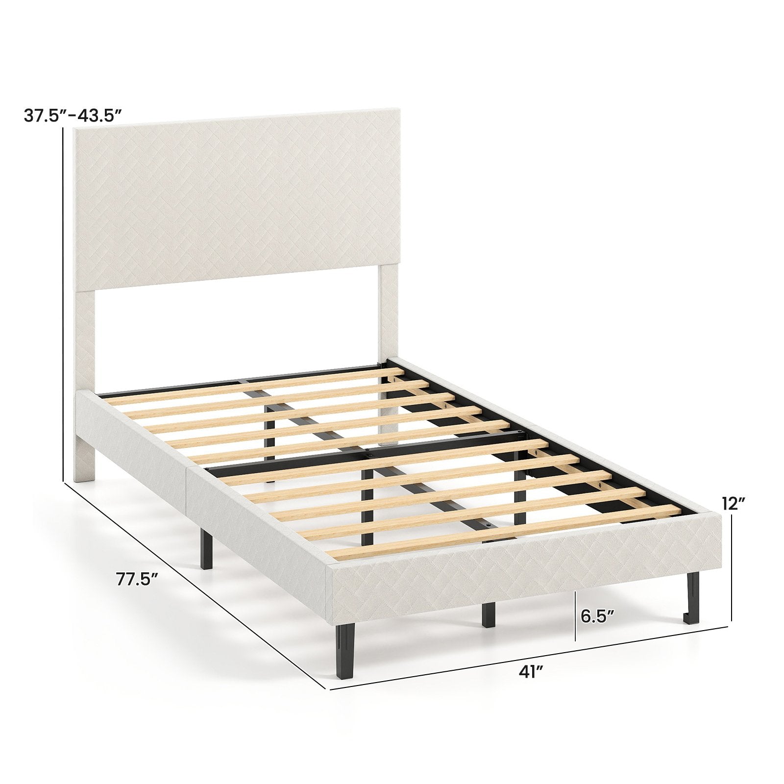 Twin/Full/Queen Size Velvet Bed Frame Upholstered Platform Bed with Chevron Headboard Beige-Twin Simple Bed Frame at Gallery Canada