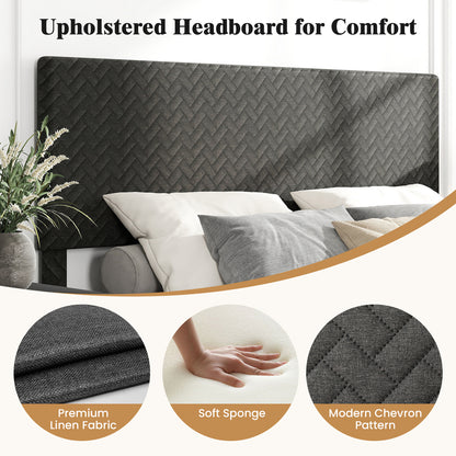 Twin/Full/Queen Size Velvet Bed Frame Upholstered Platform Bed with Chevron Headboard Gray-Queen Simple Bed Frame at Gallery Canada